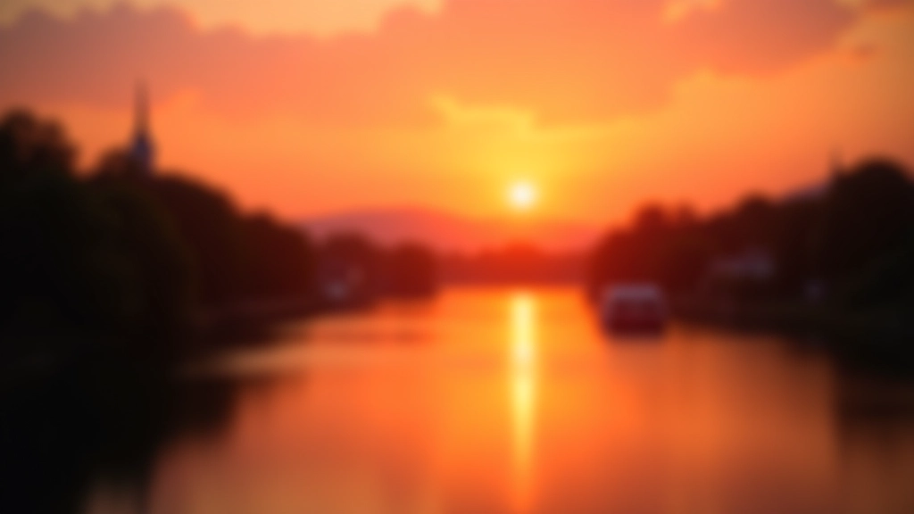 Mosel-Sonnenuntergang mit rötlichem Himmel, Flussreflexionen und historischer Stadt im Hintergrund
