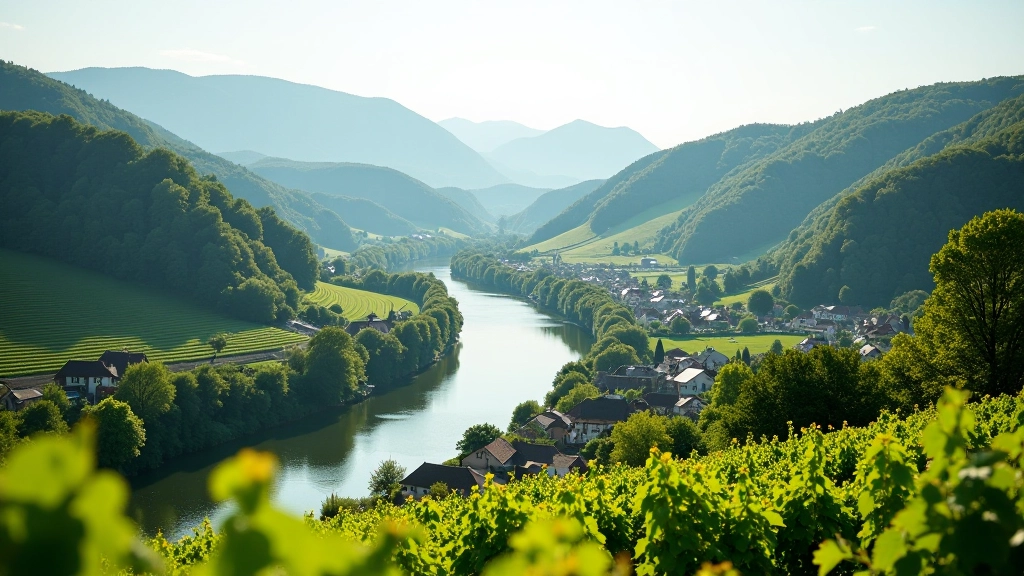 Moseltal mit Weinbergen, grüner Flusslandschaft und historischen Dörfern am Ufer